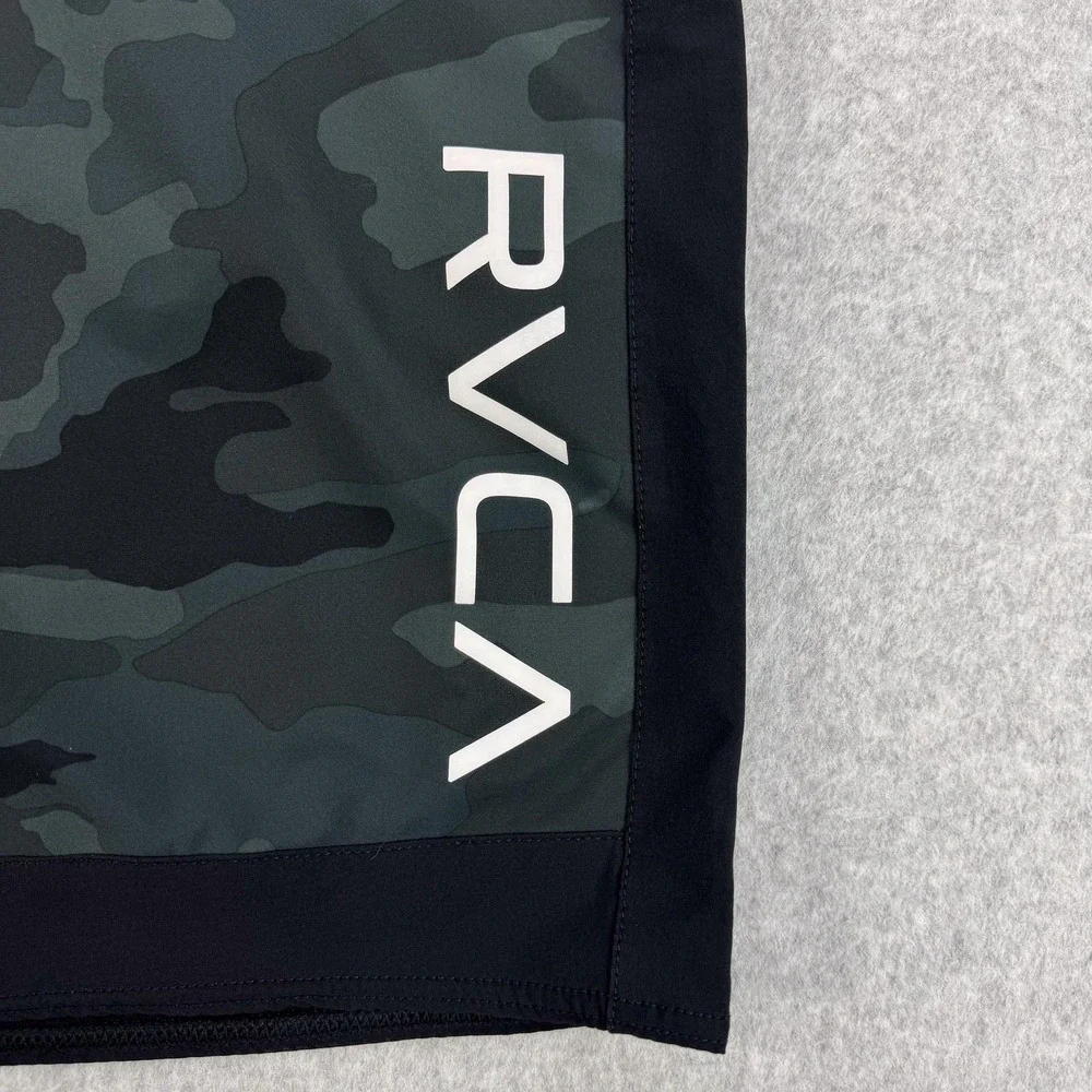 RVCA Swim Trunks Shorts Mens 2XL Green Camo Drawstring Elastic Waist Logo